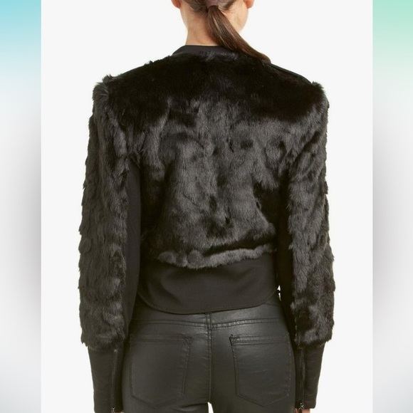 BCBG MAX AZRIA Breton Faux Fur/Leather Jacket Asymmetrical Zip, Moto Style - Picture 6 of 13